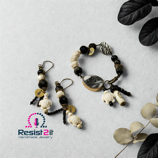 Ensemble BLACK ZEBRA™ - Bracelet &amp; Boucles d&