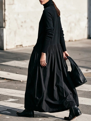 Robe Maxi Oversize à Détail Poche Col Montant