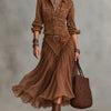 Ensemble Chemise en Suédine Marron et Jupe Midi en Tulle Fluide (Ceinture incluse)