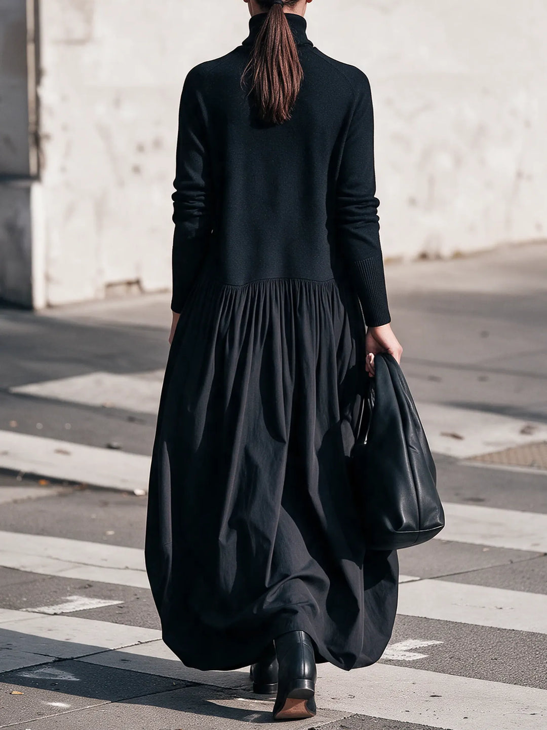 Robe Maxi Oversize à Détail Poche Col Montant