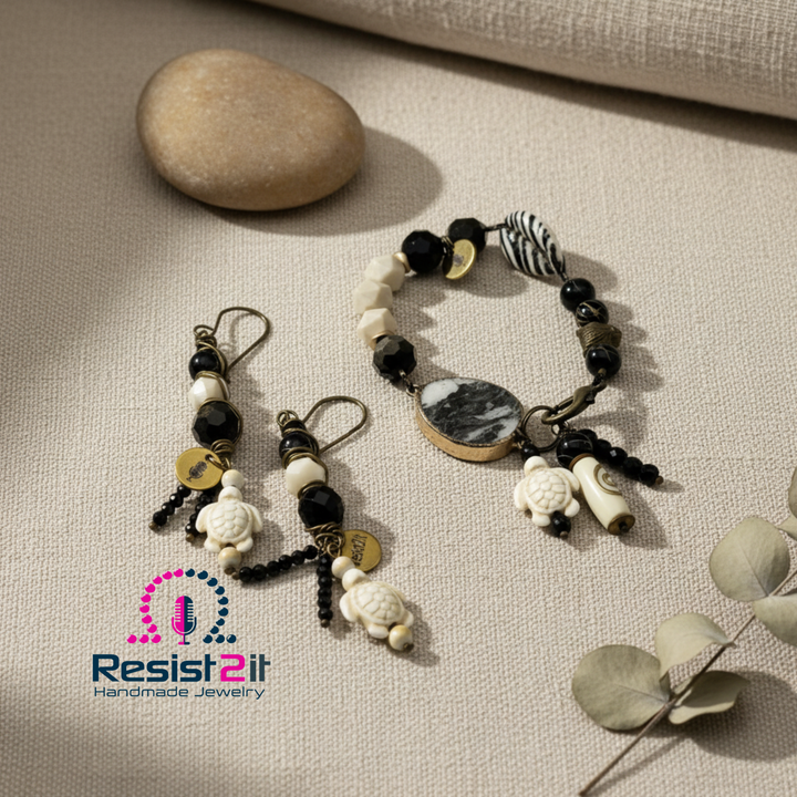 Ensemble BLACK ZEBRA™ - Bracelet &amp; Boucles d&