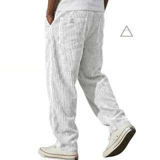 Pantalon Jules pour homme en velours côtelé blanc cassé, à coupe ample et taille élastiquée avec cordon de serrage.⠋