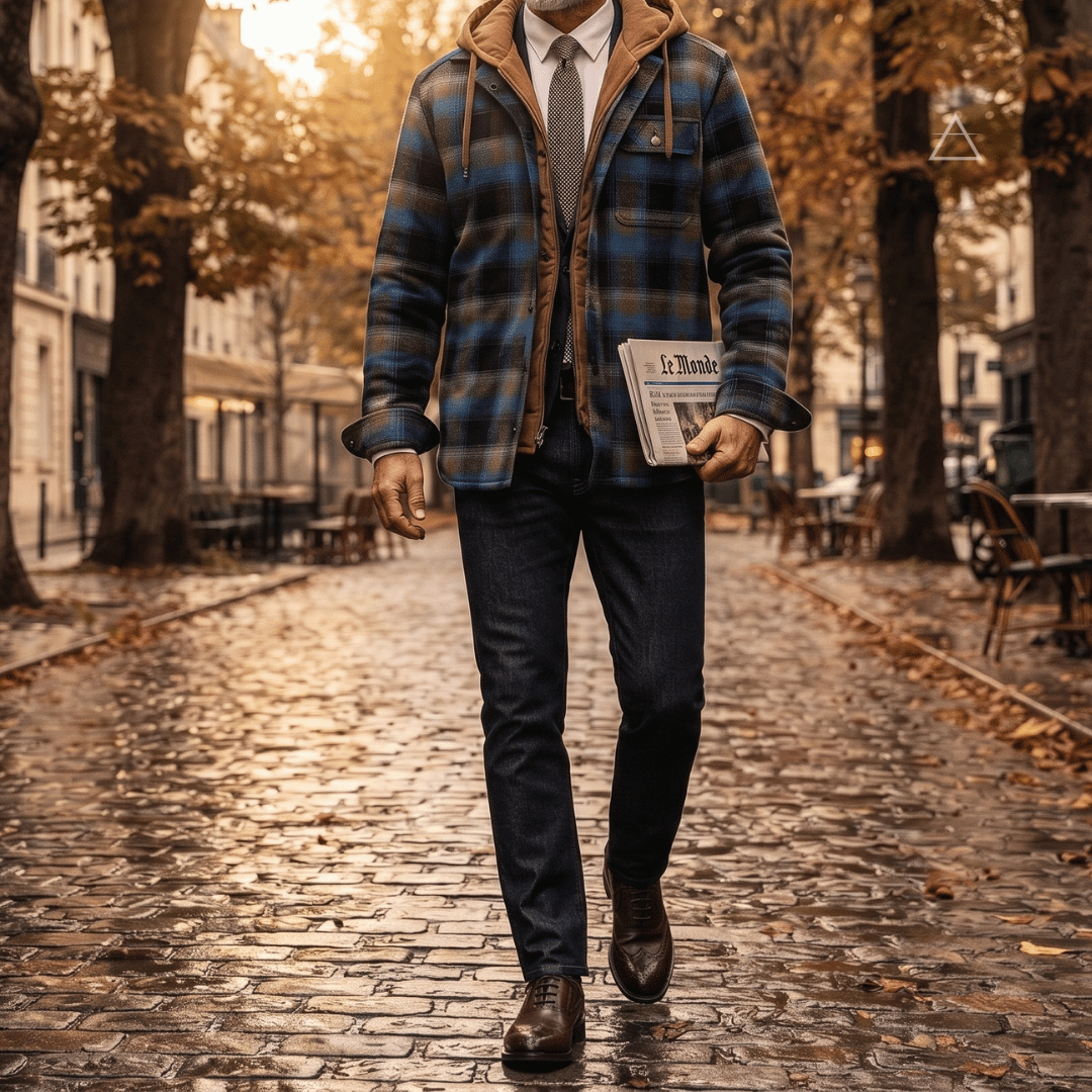 Capucine™ – Veste patchwork à carreaux — Bleu Forêt, promenade d'automne