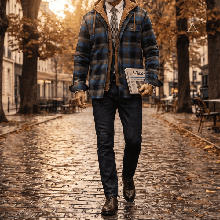 Capucine™ – Veste patchwork à carreaux — Bleu Forêt, promenade d&