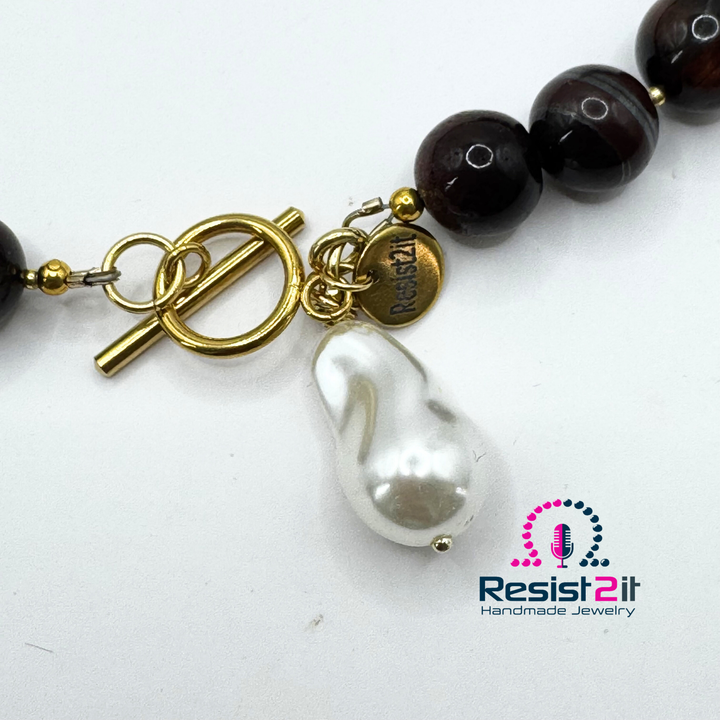 DESERT PEARL™ - Collier en Œil de Tigre Bourgogne avec Pendentif Amovible