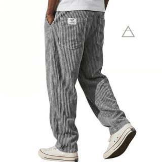 Pantalon Jules pour homme en velours côtelé gris perle, à coupe ample et taille élastiquée avec cordon de serrage.⠋