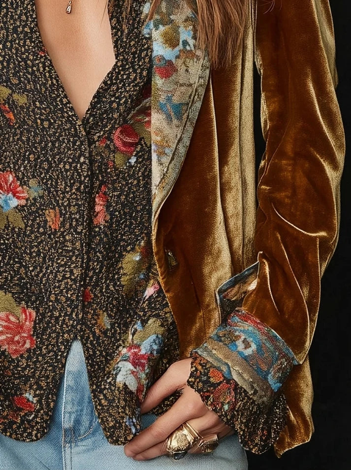 Marcela | Blazer en Patchwork avec Imprimé Floral Vintage