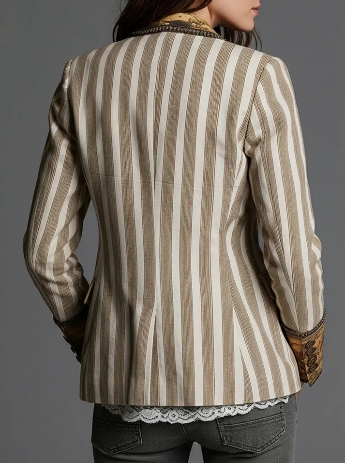 Sara | Blazer Bohémien à Rayures avec Col Imprimé