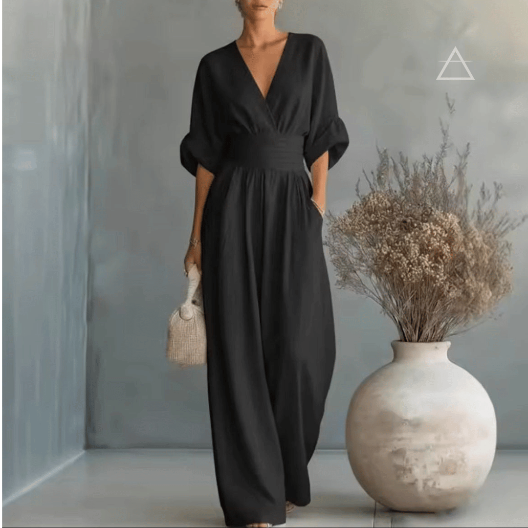 Apolline™ — combinaison fluide Noir à décolleté croisé