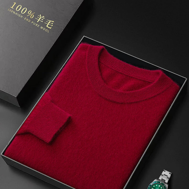 Automne/Hiver Nouveau Pull en Cachemire pour Homme 100% Laine Pure Épais Pull Col Rond Décontracté Tricoté