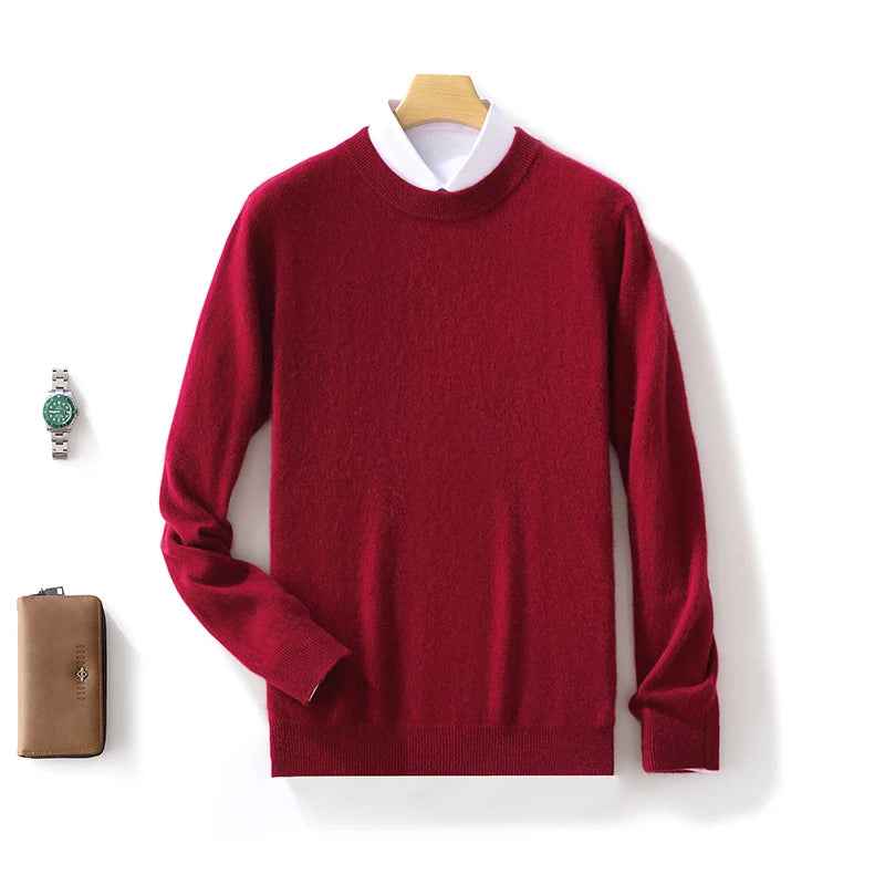Automne/Hiver Nouveau Pull en Cachemire pour Homme 100% Laine Pure Épais Pull Col Rond Décontracté Tricoté