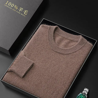 Automne/Hiver Nouveau Pull en Cachemire pour Homme 100% Laine Pure Épais Pull Col Rond Décontracté Tricoté
