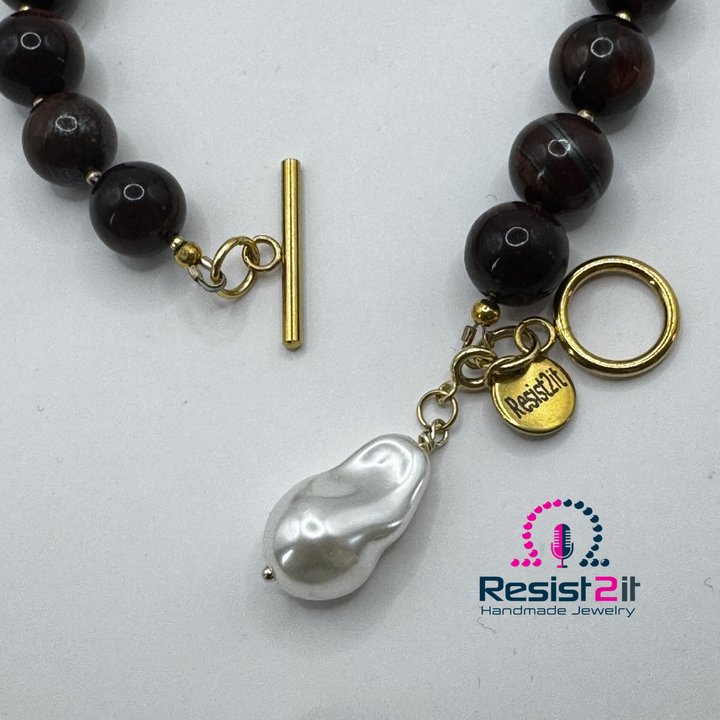 DESERT PEARL™ - Collier en Œil de Tigre Bourgogne avec Pendentif Amovible