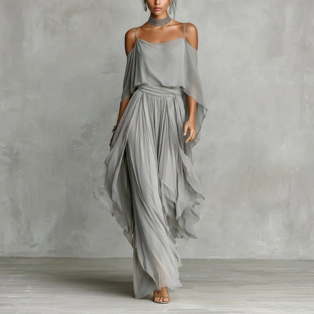 Célestine | Robe longue fluide à épaules dénudées